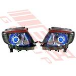 HEADLAMP SET - L&R - BLACK HID TYPE W/LED H/RING - TO SUIT - FORD RANGER 2012-