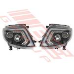 HEADLAMP SET - L&R - BLACK HOUSING - TO SUIT - FORD RANGER 2012-