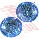 HEADLAMP SET - 2PCS - SEMI SEALED - BLUE - TO SUIT - H4 P43T 7INCH 12V 5W 3PIN - ROUND