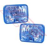 HEADLAMP SET - 2PCS - SEMI SEALED - BLUE - TO SUIT - H4 P43T 7INCH 12V 5W 3PIN - RECTANGULAR