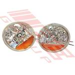 HEADLAMP SET - 2PCS - CRYSTAL/AMBER/CHROMED CAP - TO SUIT - H4 P43 3PIN 7INCH ROUND